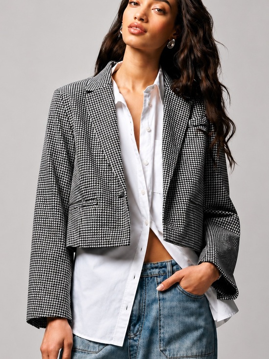 Maeve Jackets & Blazers - Maeve Anthropologie Houndstooth Cropped Boxy Blazer Size L NWT